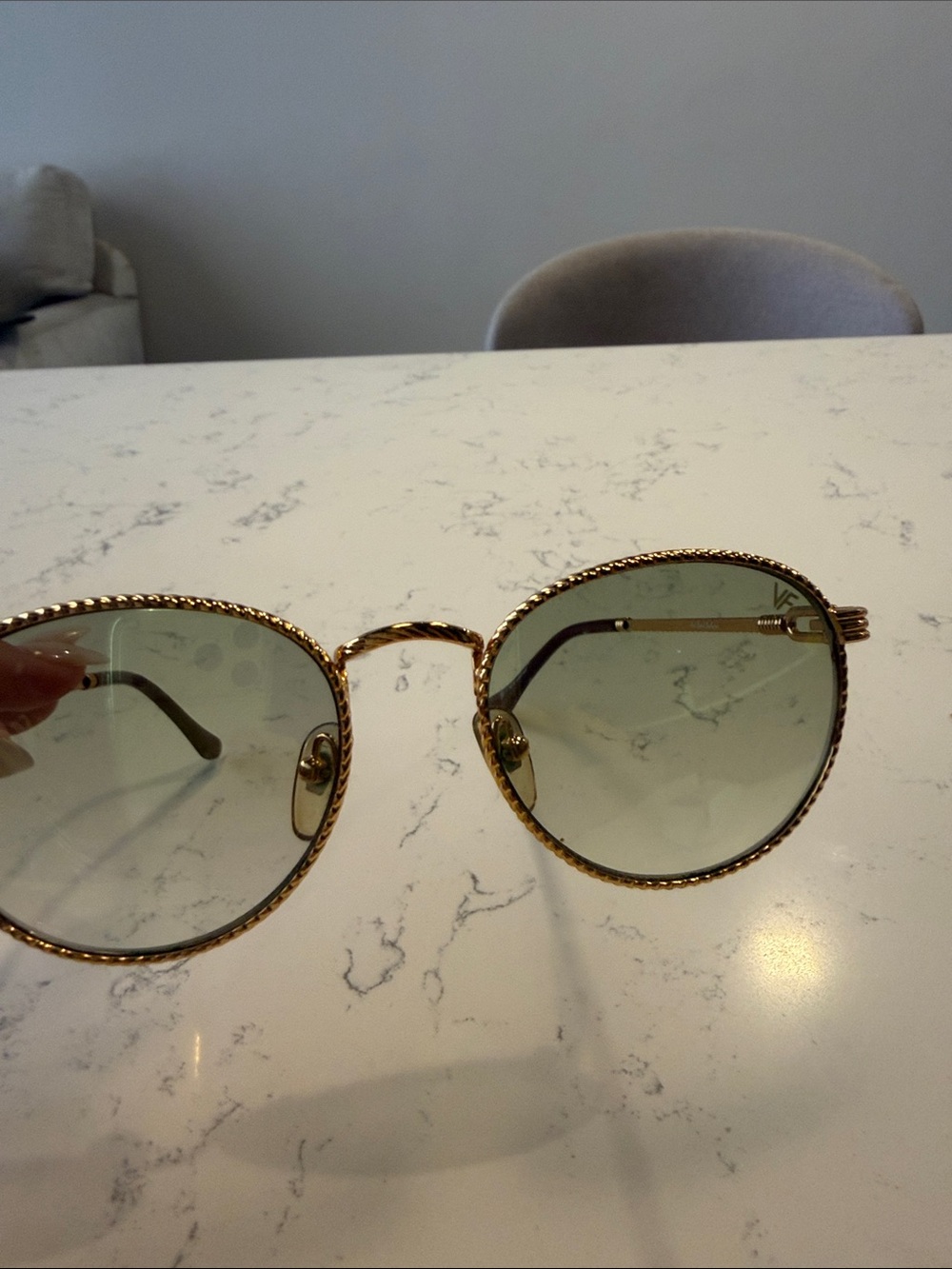 Vintage Gold Frame Sunglasses with Light Green Lenses
